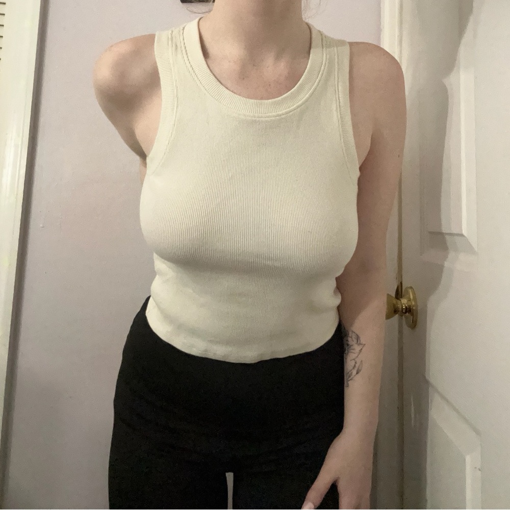Cream Sleeveless Ribbed Top Forever 21